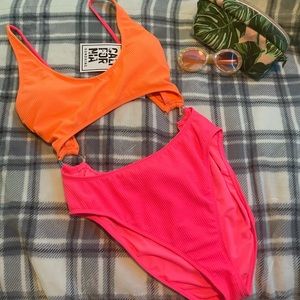 One piece orange/bright pink swimsuit